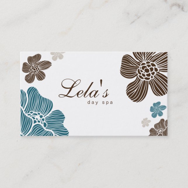 Brun bleu de carte de visite de spa floral de (Devant)