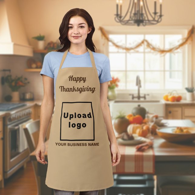 Brun clair | Thanksgiving | Business | Tablier (Business name and logo with Thanksgiving greeting on light brown apron)