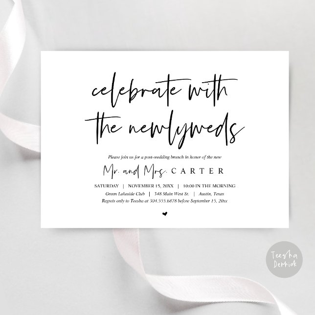 Brunch avec les jeunes mariés, invitation après ma (Celebrate with the newlyweds, Wedding Brunch Invitation Card, PDF, in Black and White)