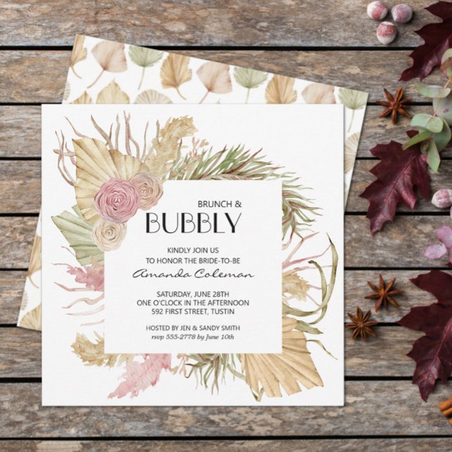 Brunch Bubbly Boho Feuille Invitation Fête des mar (Créateur téléchargé)