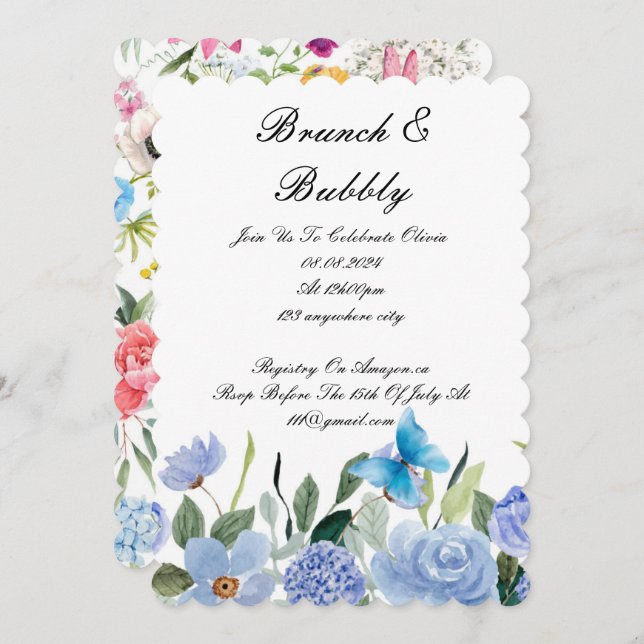 BRUNCH & BUBBLY BRIDAL DOUCHE INVITATION (Devant / Derrière)