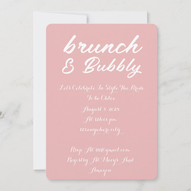 BRUNCH & BUBBLY BRIDAL DOUCHE INVITATION ROSE (Devant)