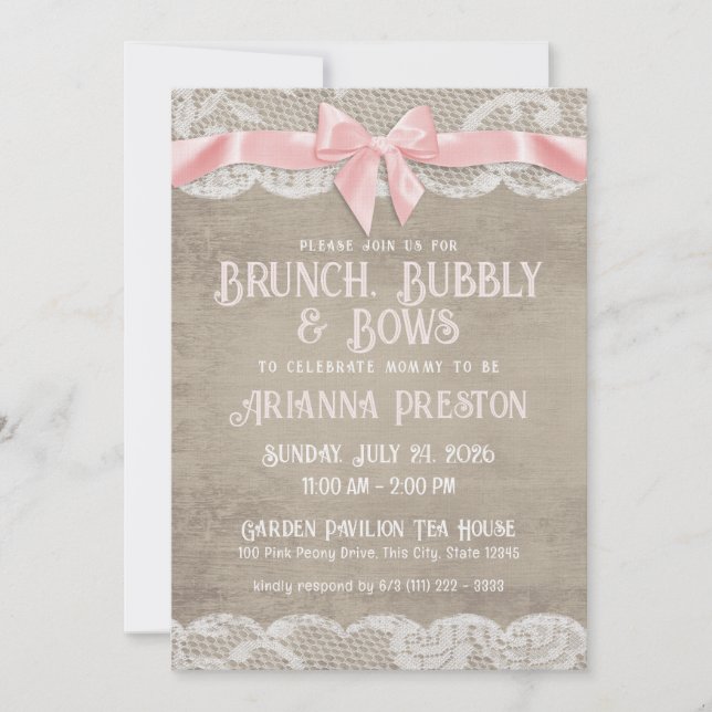 Brunch Bubbly et Bows Baby shower Invitation (Devant)
