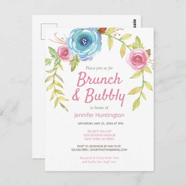 Brunch & Bubbly Fête des mariées Floral Invitation (Devant / Derrière)