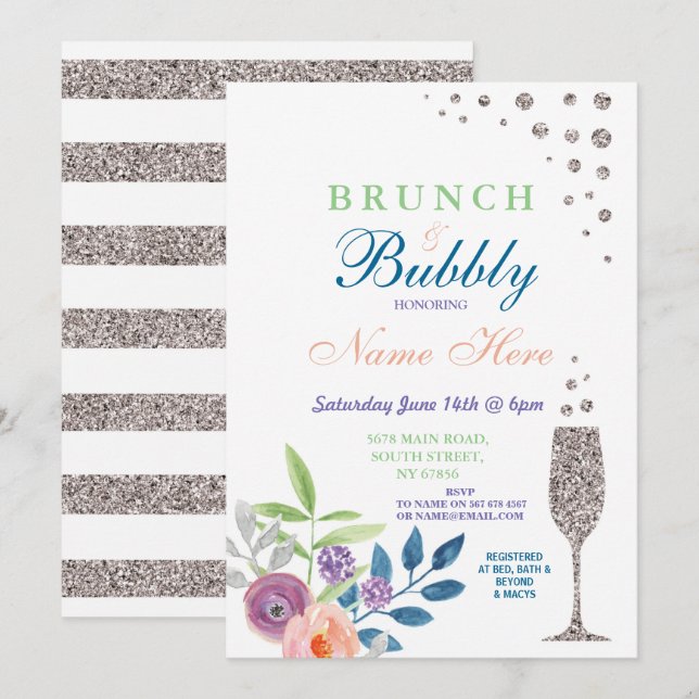 Brunch & Bubbly Fête des mariées Invitation floral (Devant / Derrière)