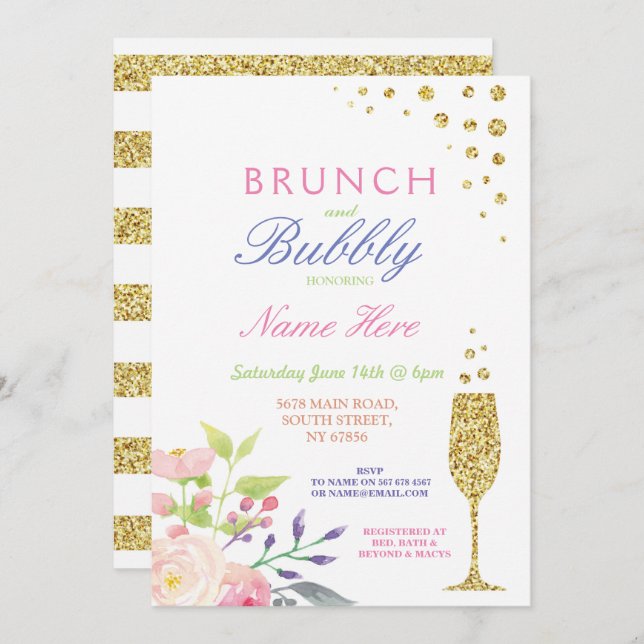 Brunch & Bubbly Fête des mariées Invitation Floral (Devant / Derrière)