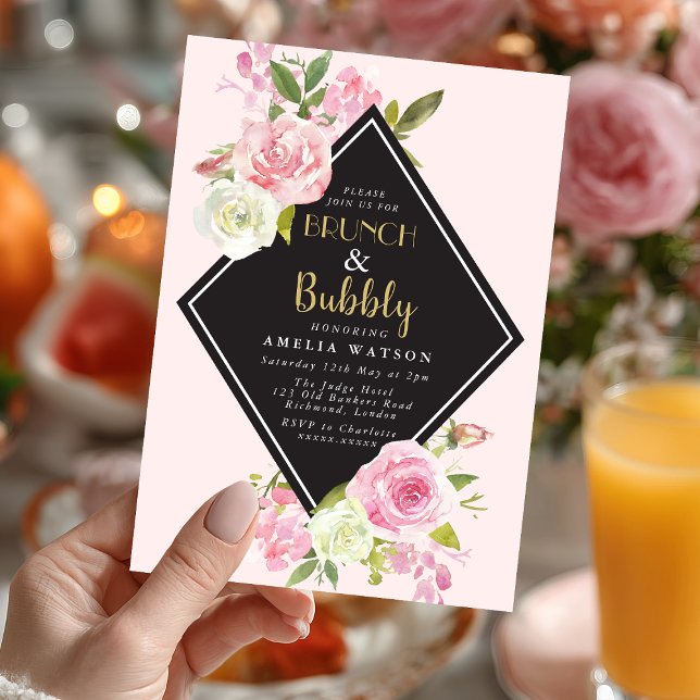 Brunch & Bubbly Invitation de douche nuptiale (Pop the bubbly 🍾 Celebrate the bride-to-be with this elegant "Brunch & Bubbly" invitation.)