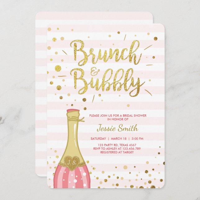 Brunch & Bubbly invitation douche nuptiale Pink Go (Devant / Derrière)