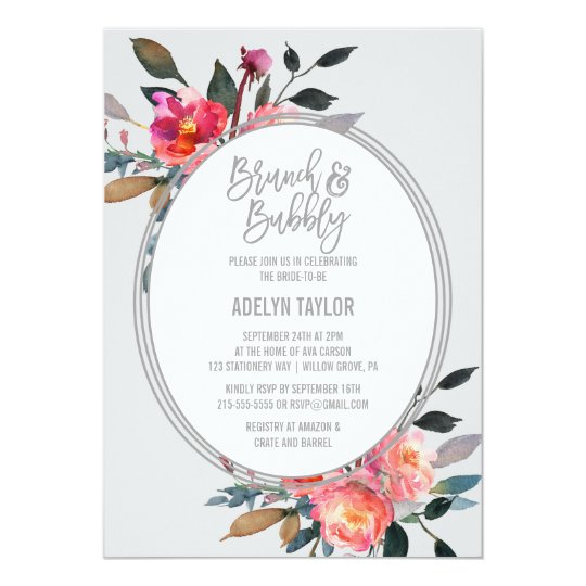 Brunch de guirlande de fleur d'hiver et pétillant carton d'invitation 12,7 cm x 17,78 cm