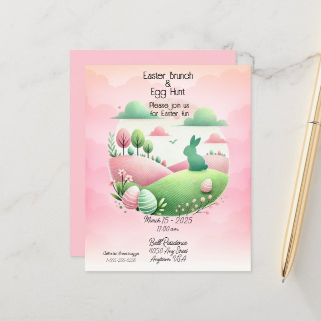 Brunch de Pâques et chasse aux oeufs rose et vert (Devant/Arrière en situation)