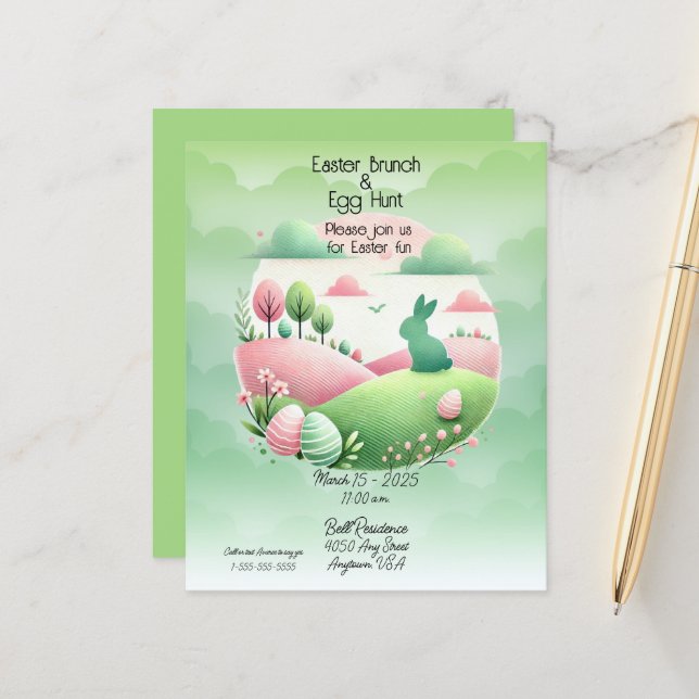 Brunch de Pâques et chasse aux oeufs rose et vert (Devant/Arrière en situation)