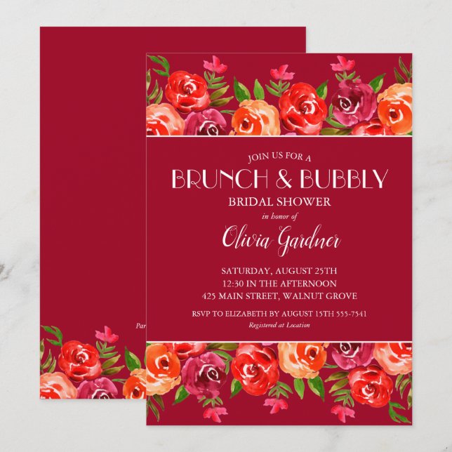 Brunch et Bubbly Aquarelle Fête des mariées floral (Devant / Derrière)