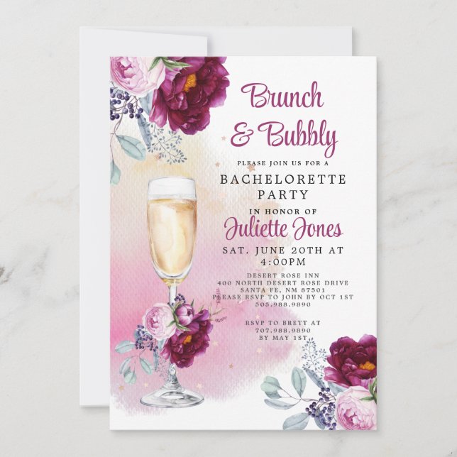 Brunch Et Bubbly Bachelorette Party Invitation (Devant)
