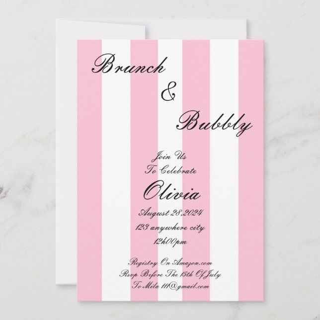 BRUNCH ET BUBBLY BRIDAL DOUCHE INVITATION ROSE (Devant)