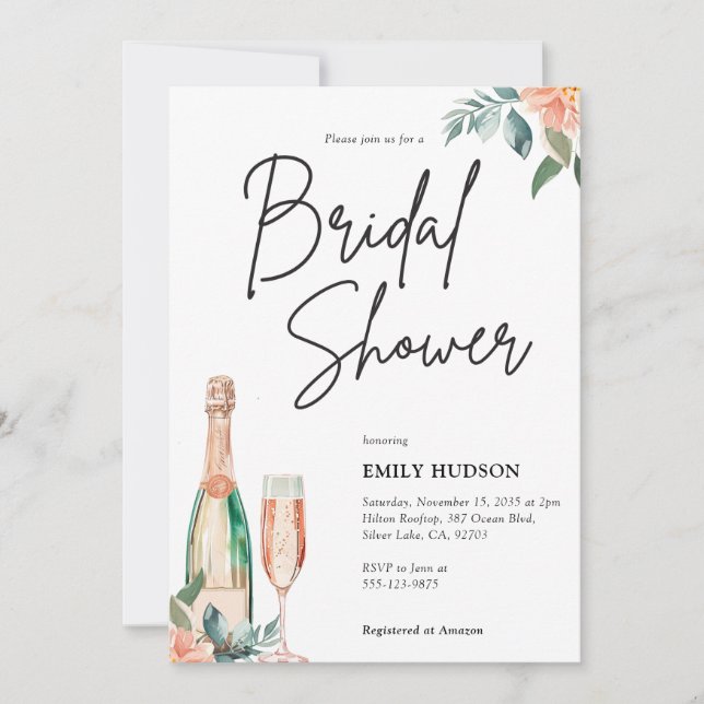 Brunch et Bubbly Elegant Bridal Shower Invitation (Devant)