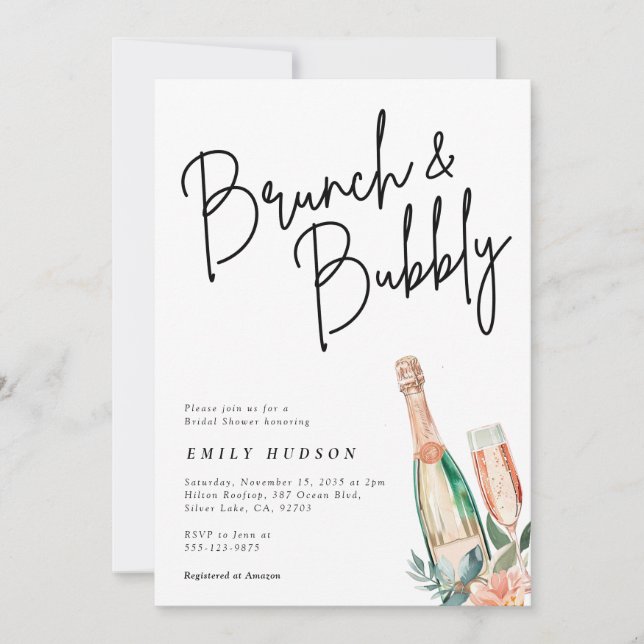 Brunch et Bubbly Elegant Bridal Shower Invitation (Devant)