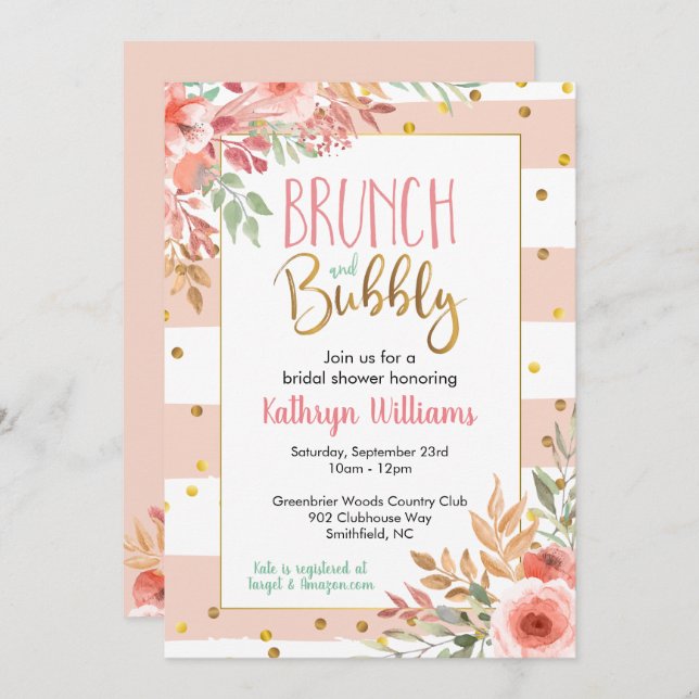 Brunch et Bubbly Floral Bridal Show Invitation (Devant / Derrière)