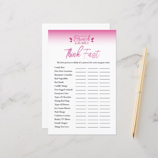 Brunch et Bubbly Galentines Penser au jeu rapide (Devant/Arrière en situation)