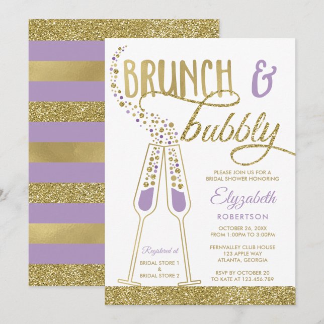 Brunch et Bubbly Invitation Fête des mariées, Faux (Devant / Derrière)
