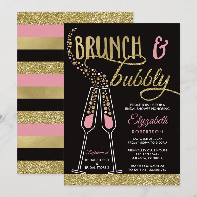 Brunch et Bubbly Invitation Fête des mariées, Faux (Devant / Derrière)