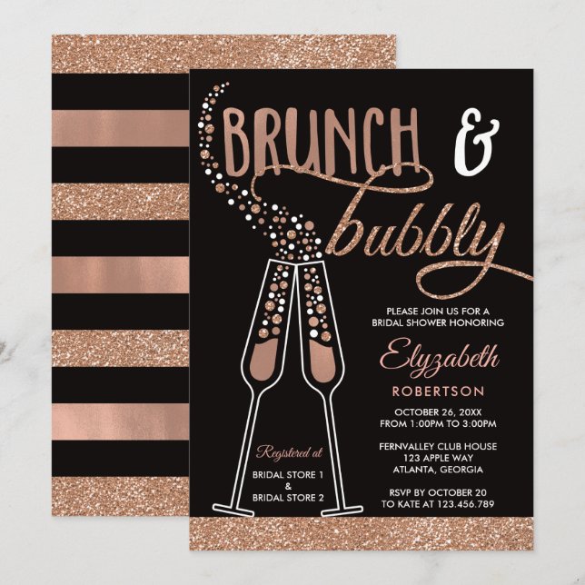 Brunch et Bubbly Invitation Fête des mariées, Faux (Devant / Derrière)