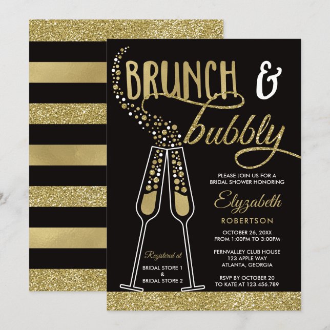 Brunch et Bubbly Invitation Fête des mariées, Faux (Devant / Derrière)