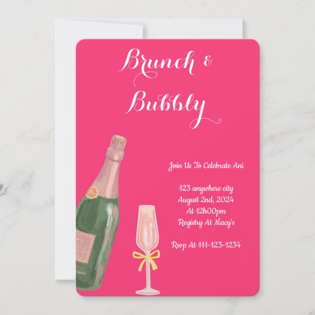 BRUNCH ET BUBBLY PINK BRIDAL DOUCHE INVITATION (Devant)