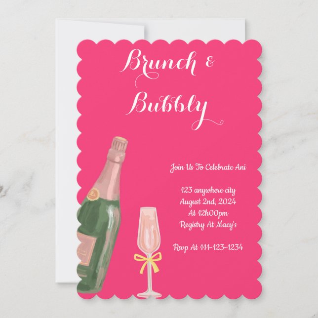 BRUNCH ET BUBBLY PINK BRIDAL DOUCHE INVITATION (Devant)
