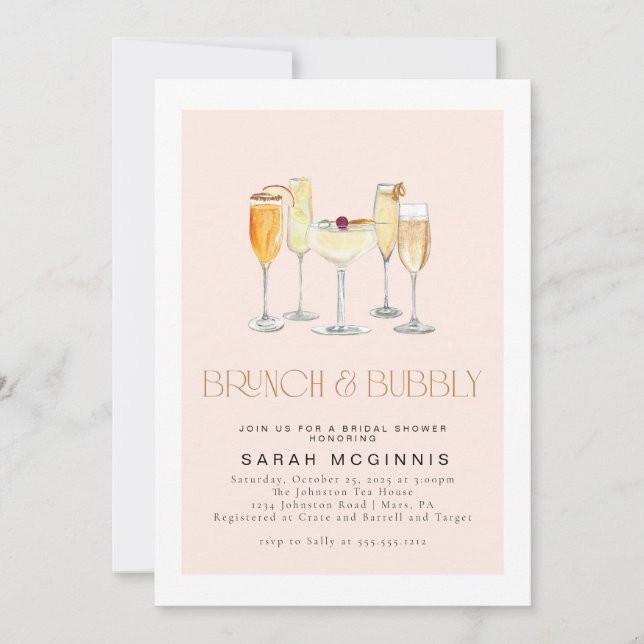 Brunch et Bubbly Prosecco Invitation de douche cha (Devant)