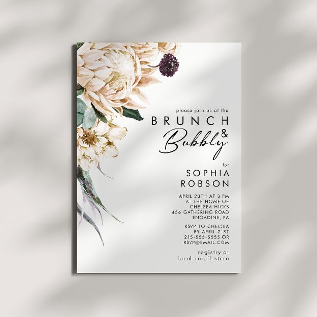 Brunch floral blanc et invitation bulle (Créateur téléchargé)
