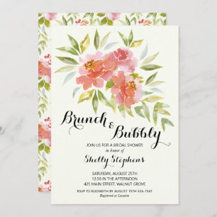 Brunch moderne et Bubbly Floral Shower Invitation