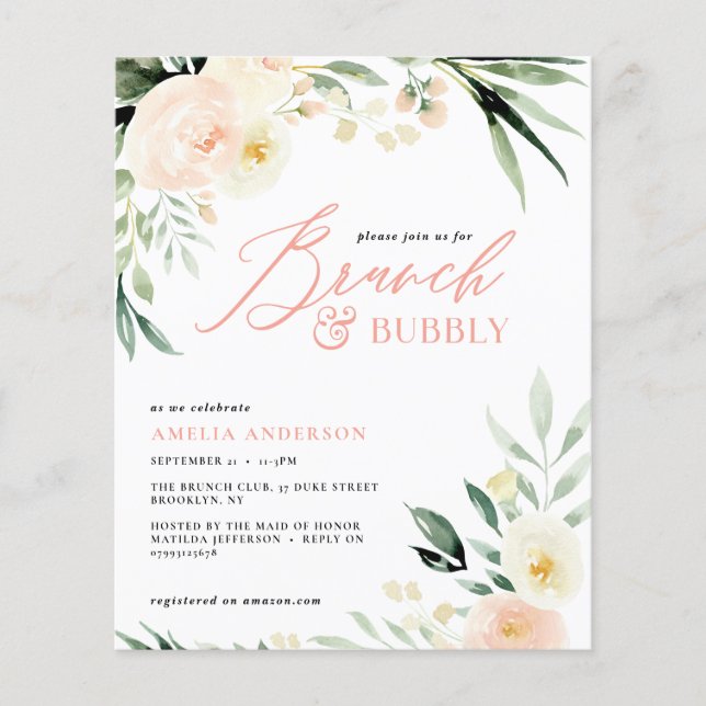 Brunch & mousseux vert et pêche aquarelle floral (Devant)