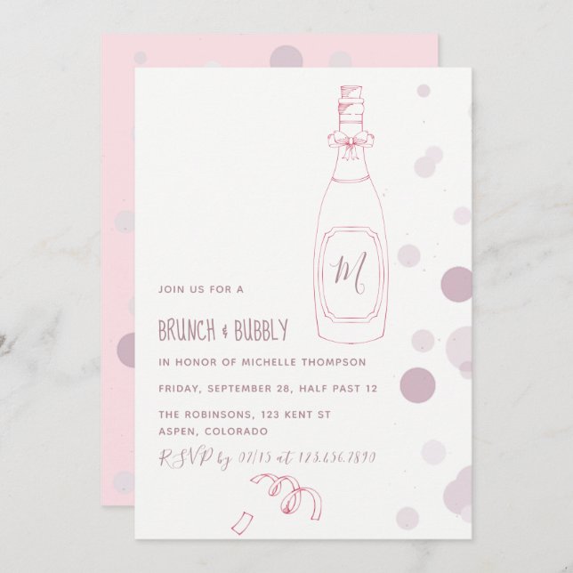 Brunch nuptial et invitation Wedding shower Bubbly (Devant / Derrière)