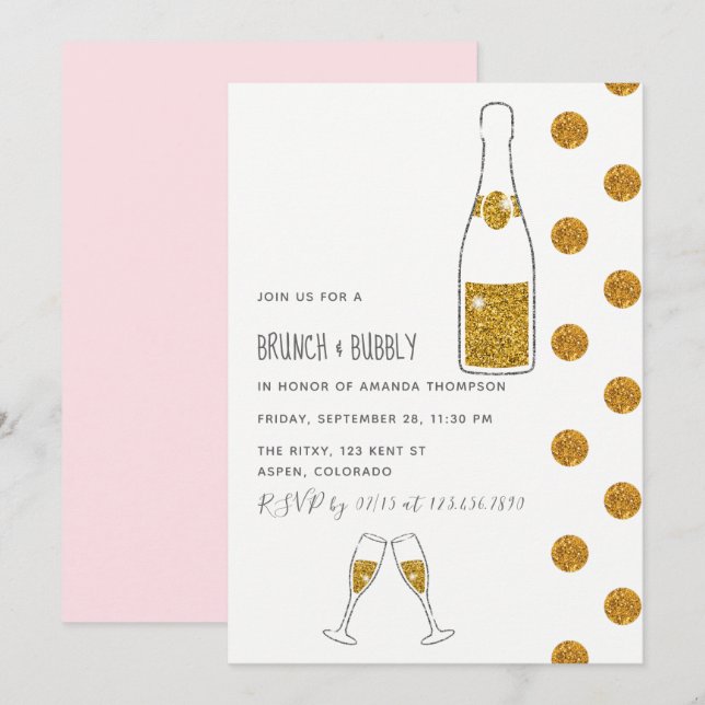 Brunch nuptial et invitation Wedding shower Bubbly (Devant / Derrière)