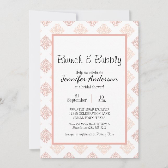 Brunch nuptial Peach Blush Damask (Devant)