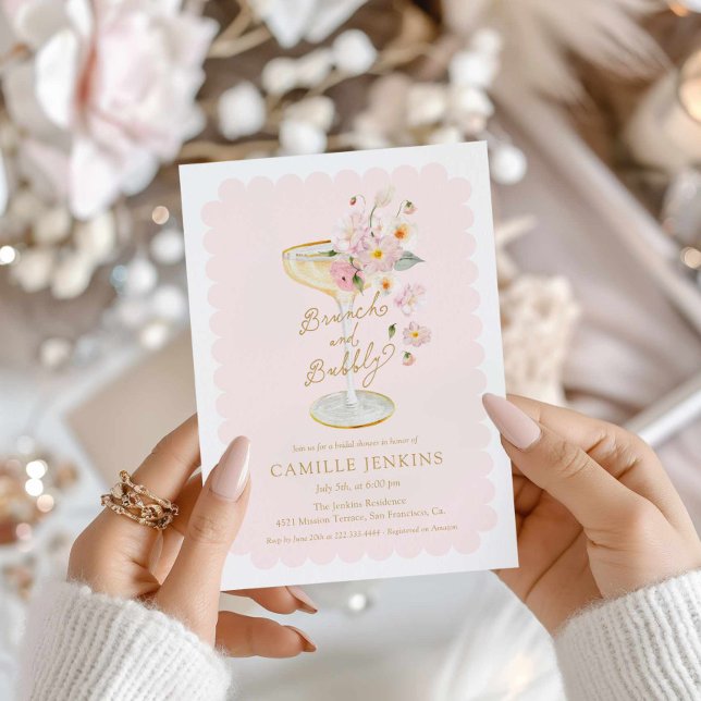 Brunch rose et invitation à la douche nuptiale Bub (Pink Brunch and Bubbly Invitation)