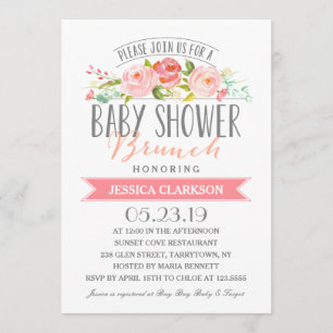 Brunch sur la bannière Rose  Invitation Baby showe