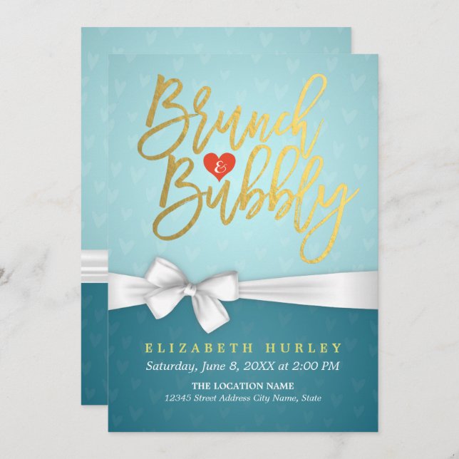 Brunch Turquoise & Bubbly Invitation de douche nup (Devant / Derrière)