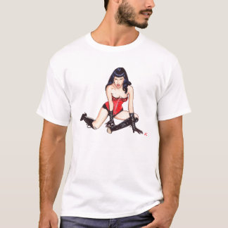 Brune dans le T-shirt rouge de corset
