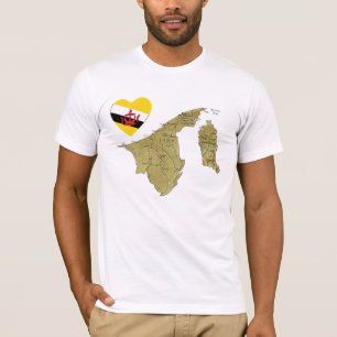 Brunei Drapeau Coeur et carte T-shirt