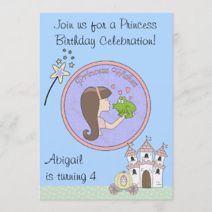 Brunett Princess, Frog et Unicorn Invitation d'ann