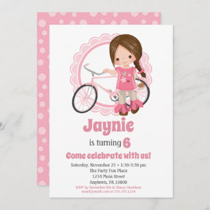 Brunette Bicycle Girl Invitation Anniversaire
