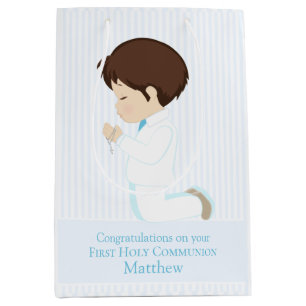 Brunette Boy First Communion Cadeau Sac