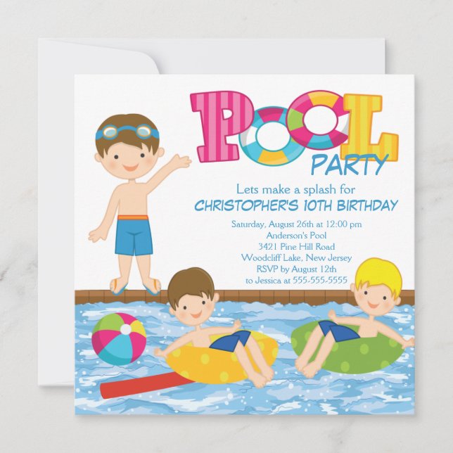 Brunette Boy Invitation pour la fête d'été de la p (Devant)