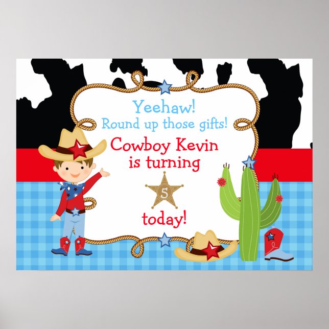 Brunette Cowboy Western Anniversaire Poster (Devant)
