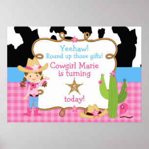 Brunette Cowgirl Western Poster d'anniversaire