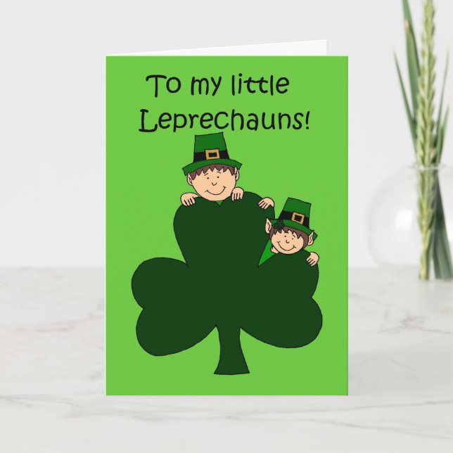 brunette enfants avec shamrock sur carte verte (Devant)
