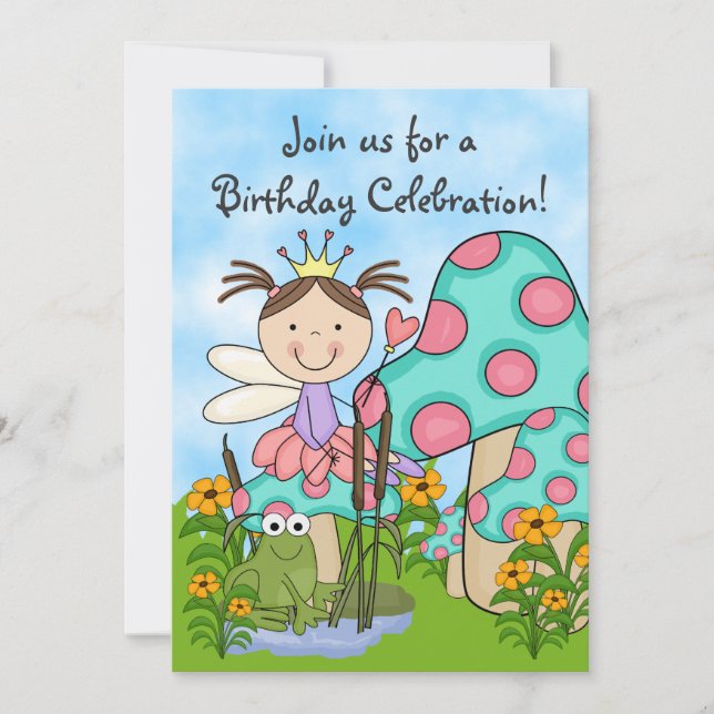 Brunette Fairy Princess et Frog Invitation d'anniv (Devant)