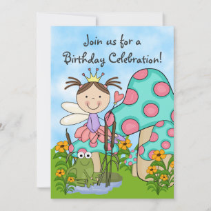Brunette Fairy Princess et Frog Invitation d'anniv