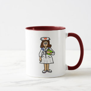 Brunette Female Nurse Mug Ajouter un nom!